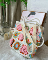 Handmade Crotched Spring Flowers Tote Bag