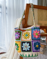 Hand-Crocheted Floral Shoulder Bag with Round Lotus Base