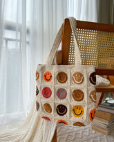 Handmade Crochet Smiley Face Tote Bag