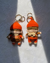 Orange Curly-Haired Crochet Couple Keychain