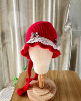 Hand Knit Baby Lace Trim Beanie Hat