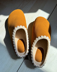 Brown Suede Sheepskin-Lined Clogs Slippers