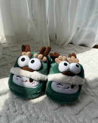 Cute Fluffy Christmas Reindeer Slipper