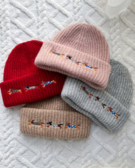 Cute Embroidered Dachshund Knit Beanie Hat