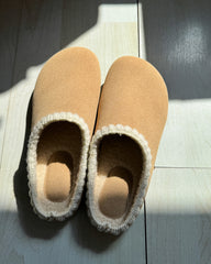 Brown Suede Sheepskin-Lined Clogs Slippers