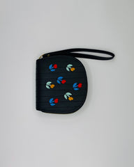 Embroidered Zipper Leather Wallet