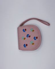 Embroidered Zipper Leather Wallet