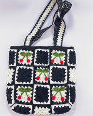 Handmade Crocheted Cherry Tote Bag