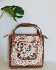 Plush Crocheted Floral Handheld Square Bag