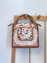 Plush Crocheted Floral Handheld Square Bag