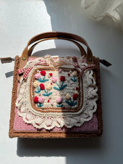 Plush Crocheted Floral Handheld Square Bag