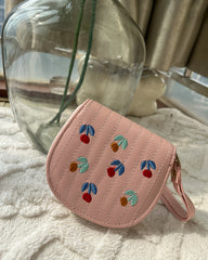 Embroidered Zipper Leather Wallet