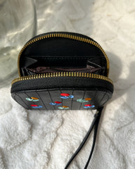 Embroidered Zipper Leather Wallet