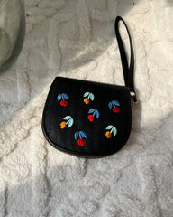 Embroidered Zipper Leather Wallet