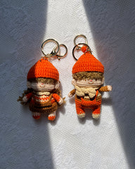 Orange Curly-Haired Crochet Couple Keychain