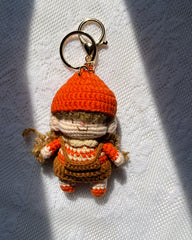 Orange Curly-Haired Crochet Couple Keychain