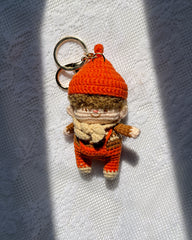 Orange Curly-Haired Crochet Couple Keychain