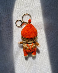 Orange Curly-Haired Crochet Couple Keychain