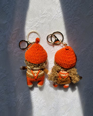 Orange Curly-Haired Crochet Couple Keychain