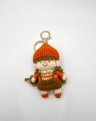 Orange Curly-Haired Crochet Couple Keychain