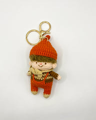 Orange Curly-Haired Crochet Couple Keychain