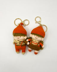 Orange Curly-Haired Crochet Couple Keychain