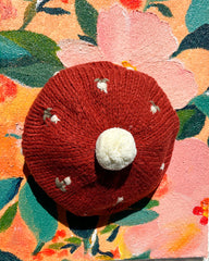 Hand Knit Baby Pompom and Knit Rose Hat