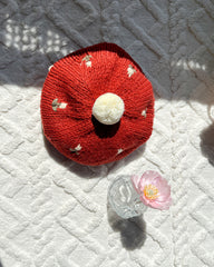 Hand Knit Baby Pompom and Knit Rose Hat