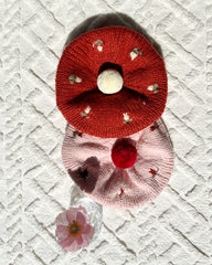 Hand Knit Baby Pompom and Knit Rose Hat