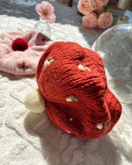 Hand Knit Baby Pompom and Knit Rose Hat