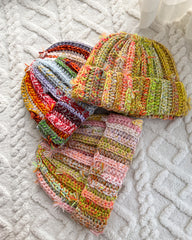 Scrap Yarn Crocheted Multicolor Beanie