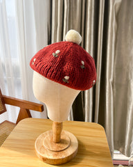 Hand Knit Baby Pompom and Knit Rose Hat