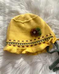 Hand Knit Baby Crotchet Flower Beanie Hat