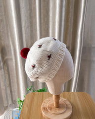 Hand Knit Baby Pompom and Knit Rose Hat