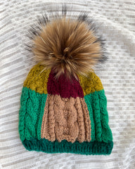 Crotchet Beanie Hat with Removable Mink Fur Pompom