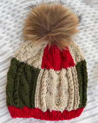 Crotchet Beanie Hat with Removable Mink Fur Pompom