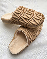 Ruched Vegan Leather Plush Winter Slipper