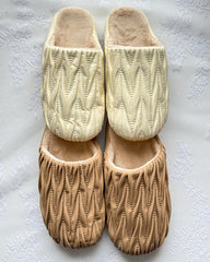 Ruched Vegan Leather Plush Winter Slipper