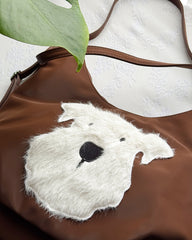 Cute Fuzzy Westie Dog Leather Tote Bag