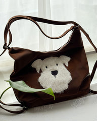 Cute Fuzzy Westie Dog Leather Tote Bag