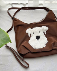 Cute Fuzzy Westie Dog Leather Tote Bag