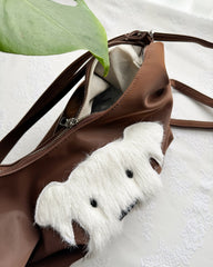 Cute Fuzzy Westie Dog Leather Tote Bag