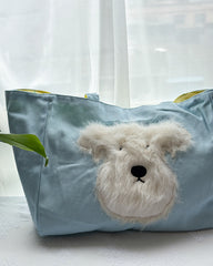 Cute Fuzzy Westie Dog Canvas Tote