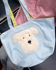 Cute Fuzzy Westie Dog Canvas Tote