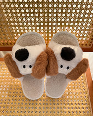 Cute Dog Cartoon Open Toe Fluffy Home Slippers