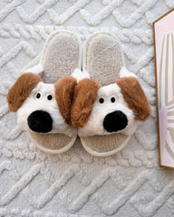 Cute Dog Cartoon Open Toe Fluffy Home Slippers