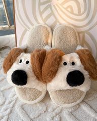 Cute Dog Cartoon Open Toe Fluffy Home Slippers