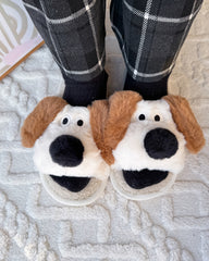 Cute Dog Cartoon Open Toe Fluffy Home Slippers