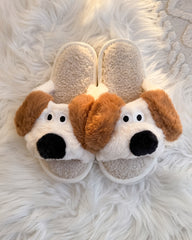 Cute Dog Cartoon Open Toe Fluffy Home Slippers