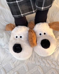 Women Cute Furry Dog Cartoon House Slippers